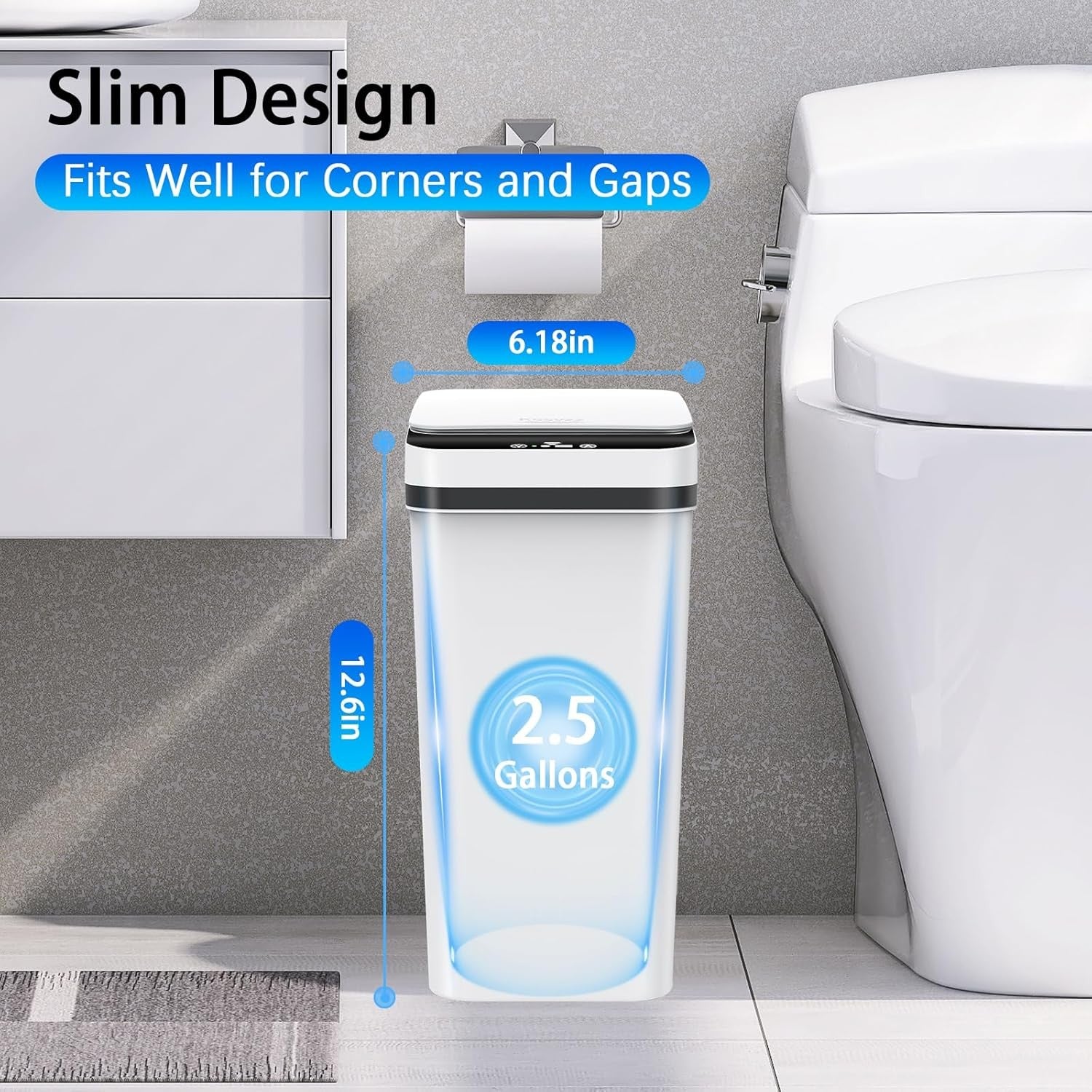 Touchless 2 Pack 10L Motion Sensor Bathroom Bin – Slim Auto Lid Trash Can