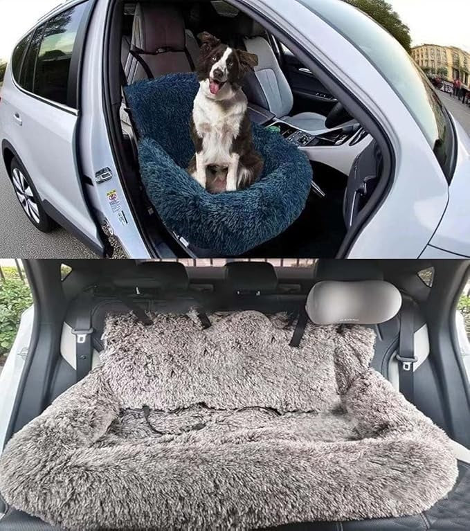 Plush Dog Car Seat Bed Non Slip Travel Booster for Small Dogs 60cm