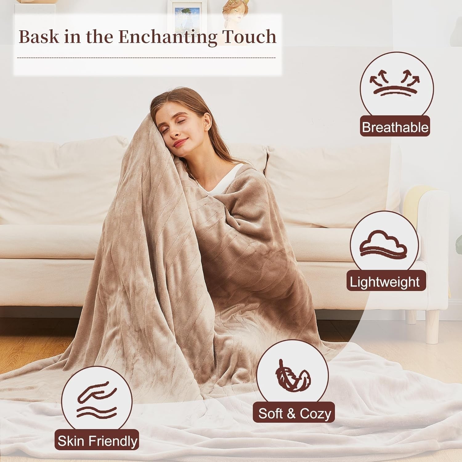 Electric Heated Throw Blanket 130x180cm Mink Faux Fur Flannel 6 Heat Auto Off