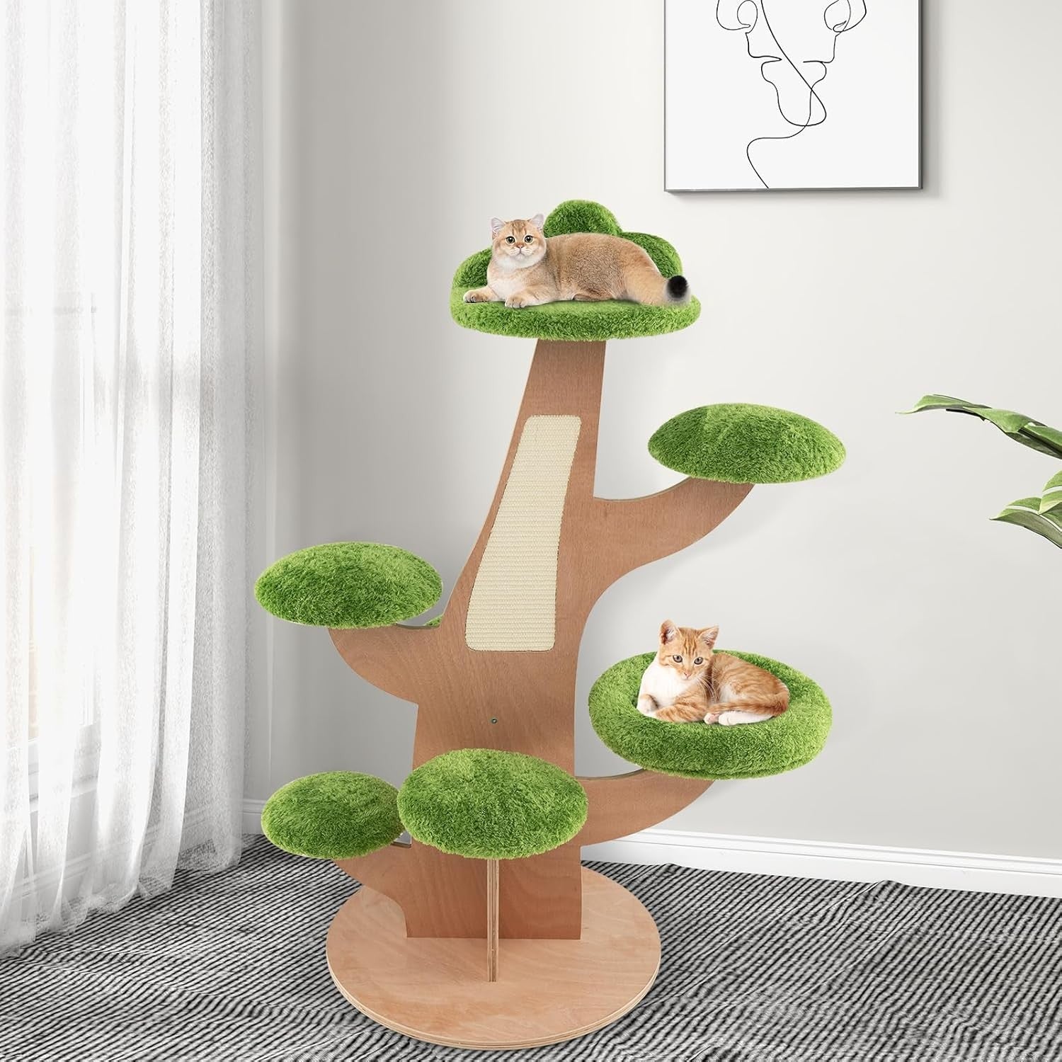 Multi Level Cat Tree Wooden Climbing Tower with Perches Scratching Board