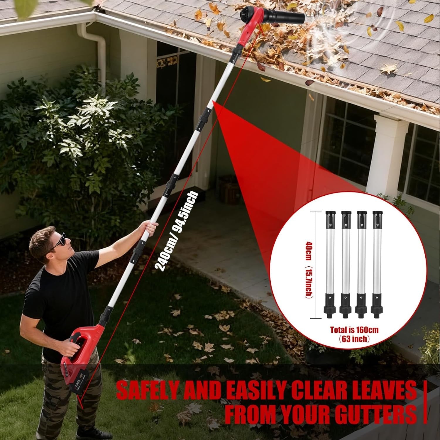 Cordless Gutter Leaf Blower 18V Brushless Long Reach 124MPH Cleaning Tool