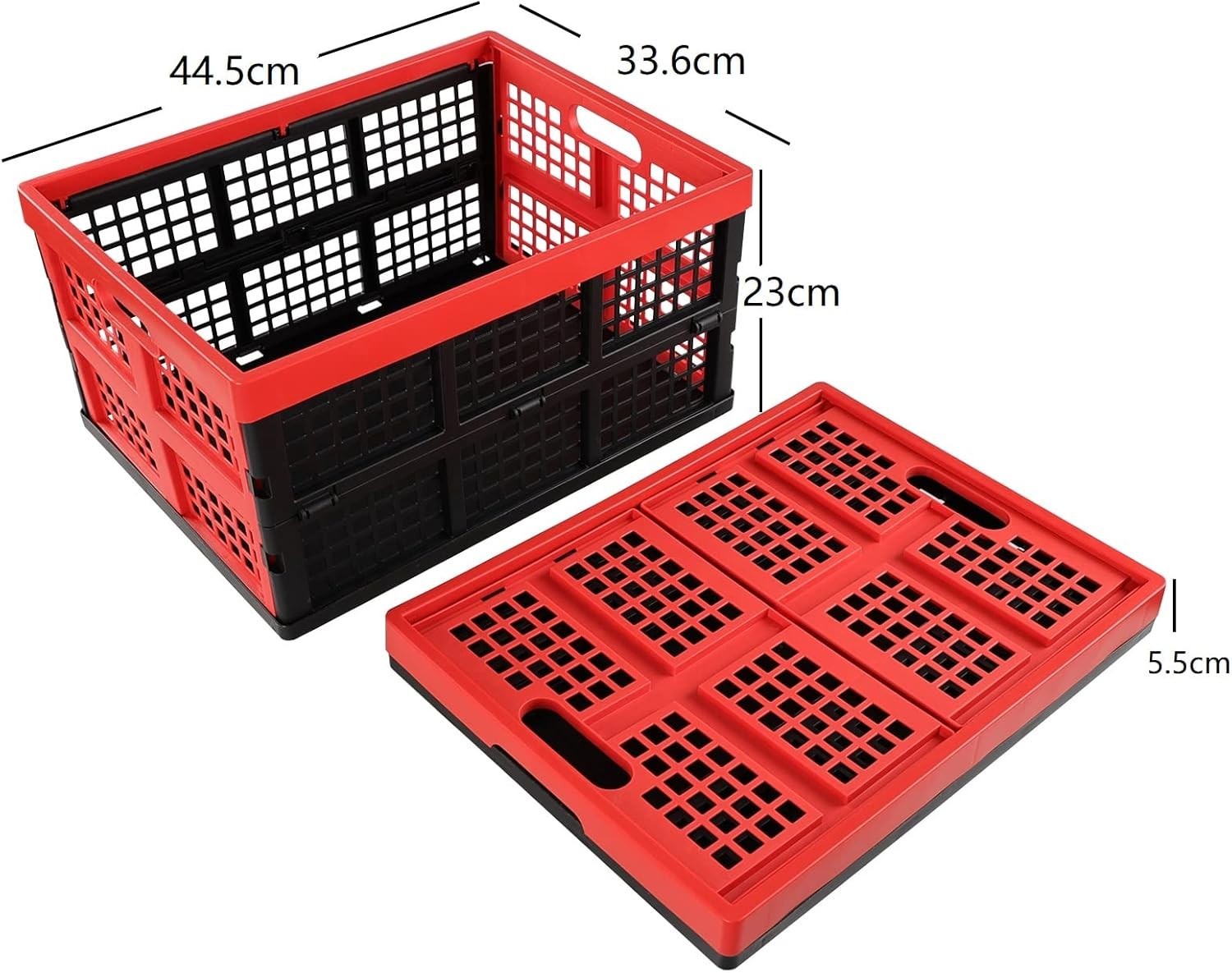 4 Pack 32L Folding Plastic Storage Crates Stackable 44.5x33.6x23cm Red
