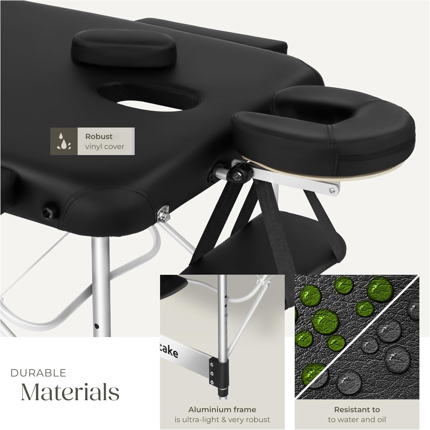 Portable 3 Zone Massage Table Foldable Aluminium Spa Beauty Bed 70cm Black