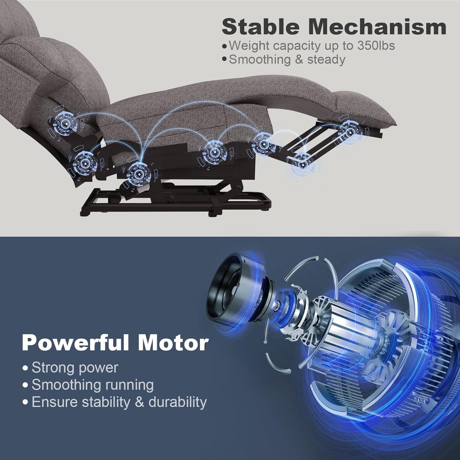 Oversized Lift Recliner Chair w/ Massage Heat USB-C Footrest for Elderly Grey