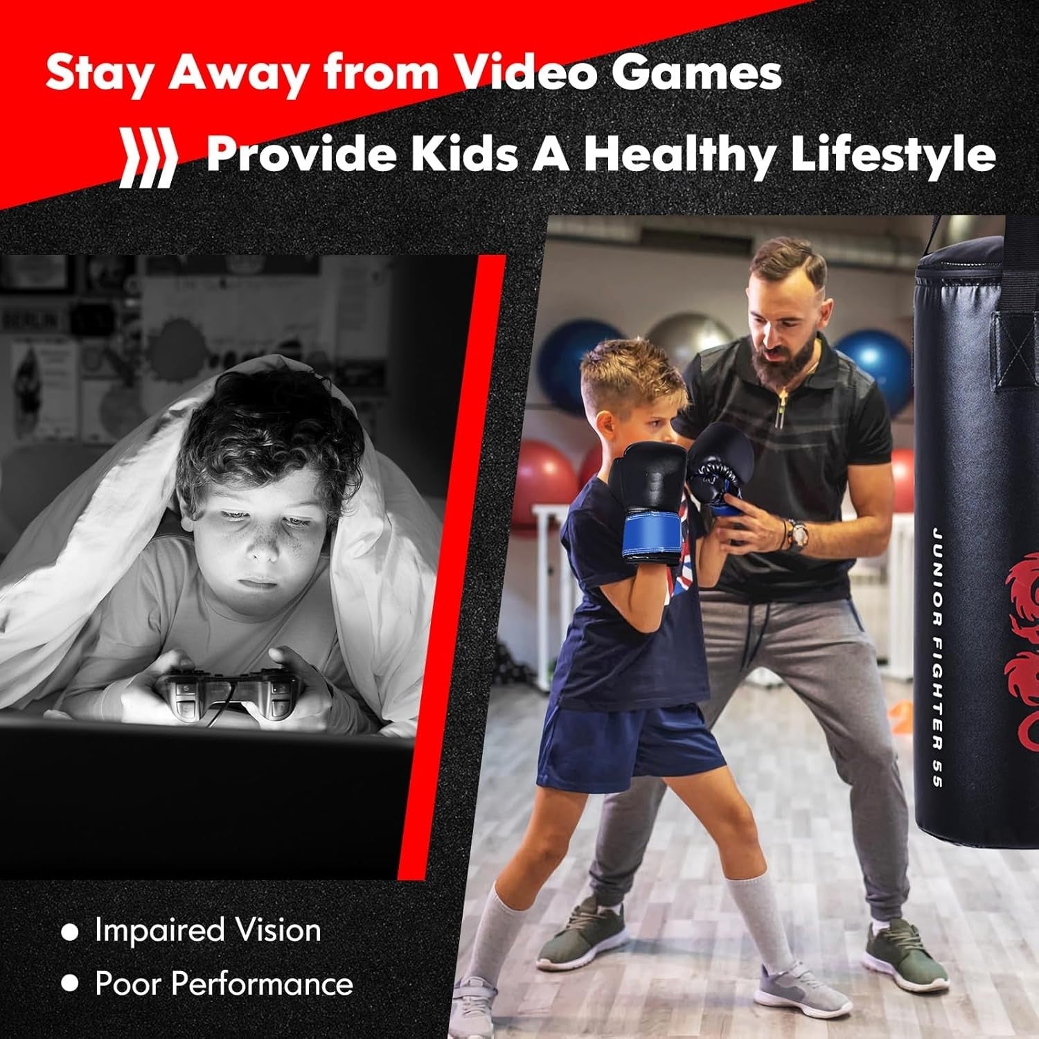 Kids Heavy Filled Boxing Punch Bag Set Gloves Wall Bracket Training