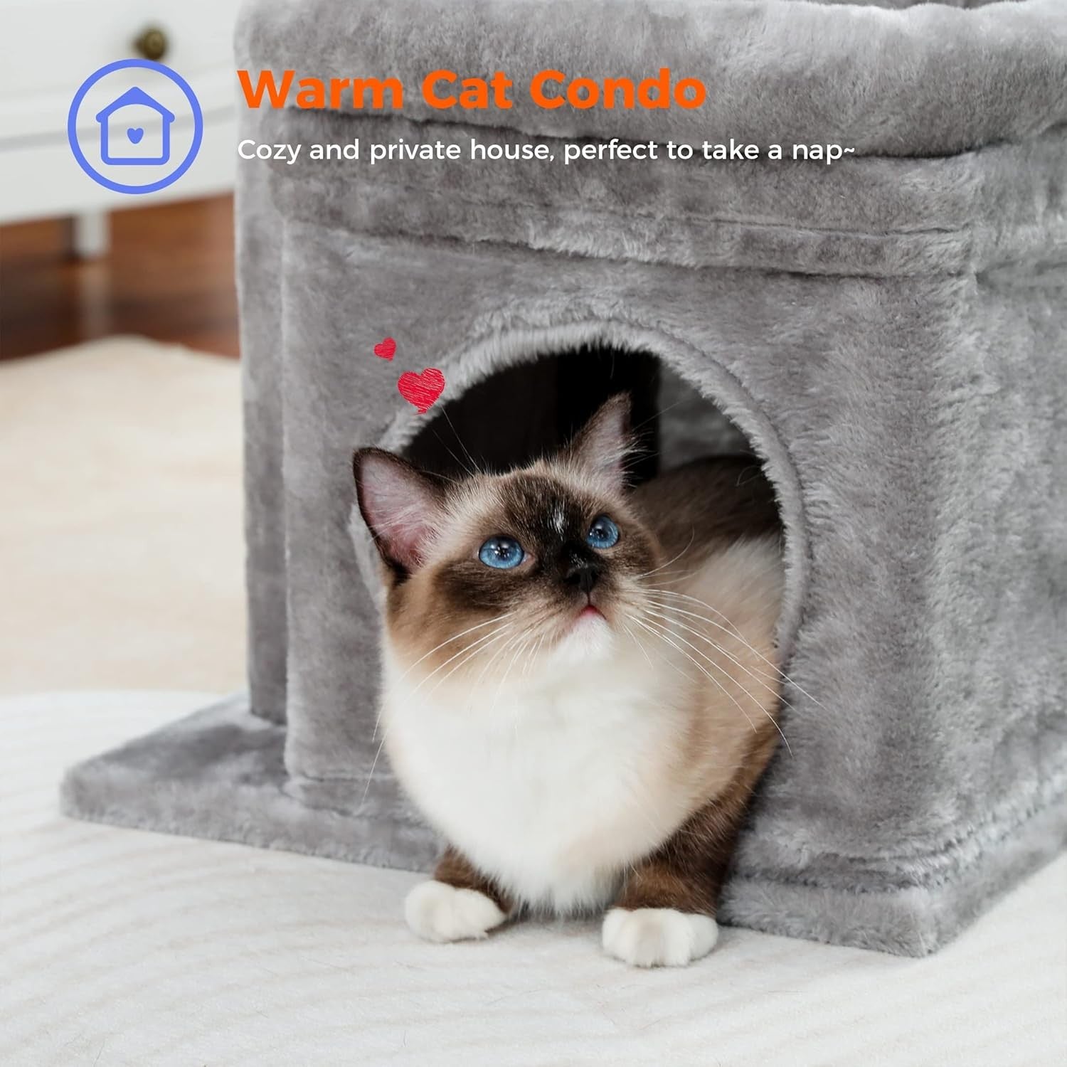 Small Cat Tree Tower with Condo Top Perch Sisal Scratching Post Grey