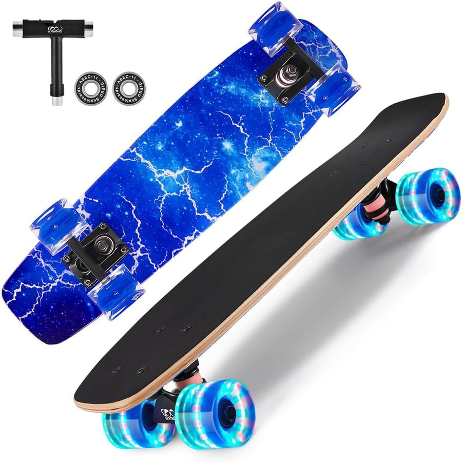 22" Mini Cruiser Skateboard LED Wheels Maple Deck Beginner Kids X-Lighting