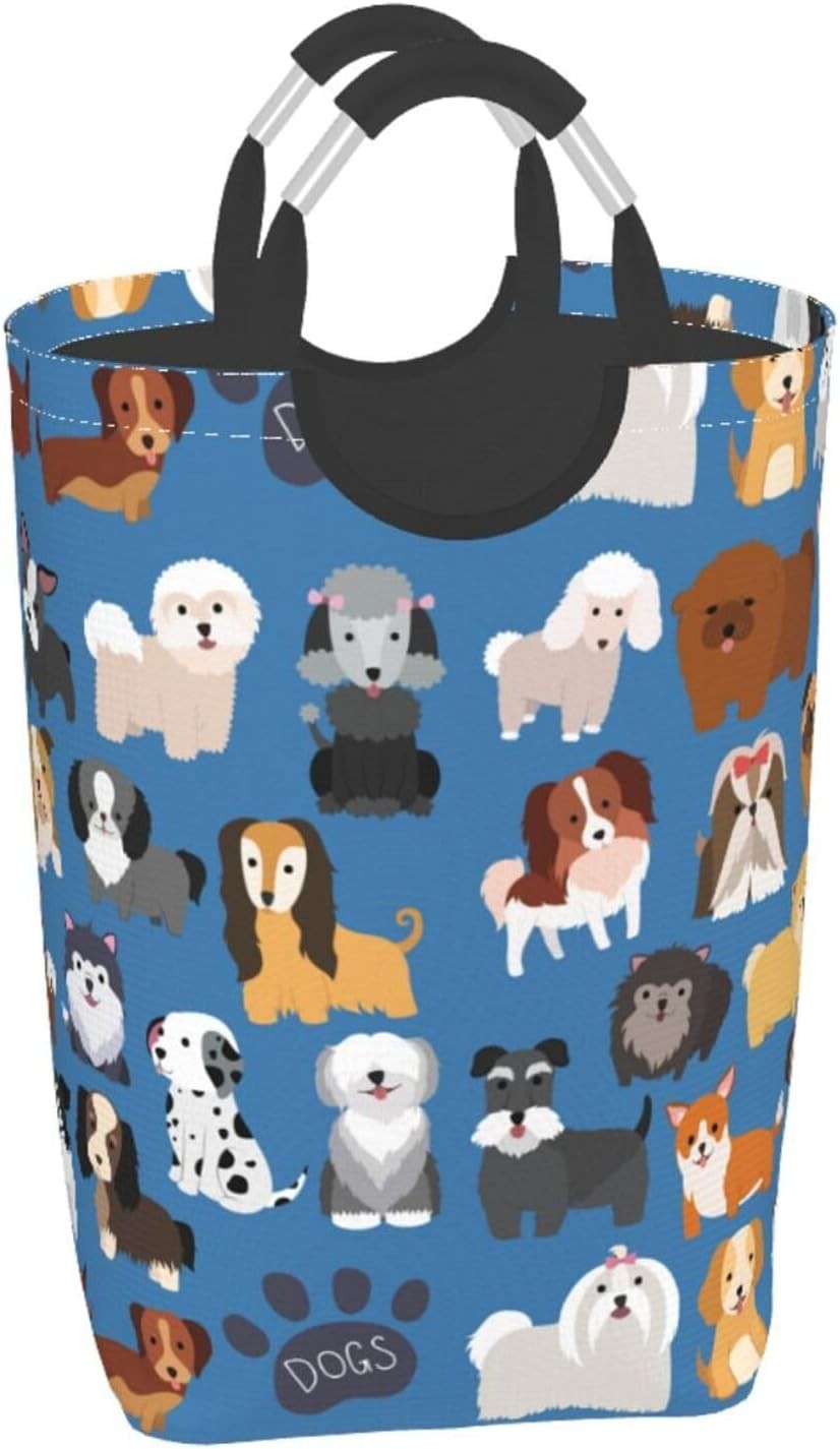 50L Dog Puppy Laundry Basket Foldable Cute Animal Clothes Hamper with Handles