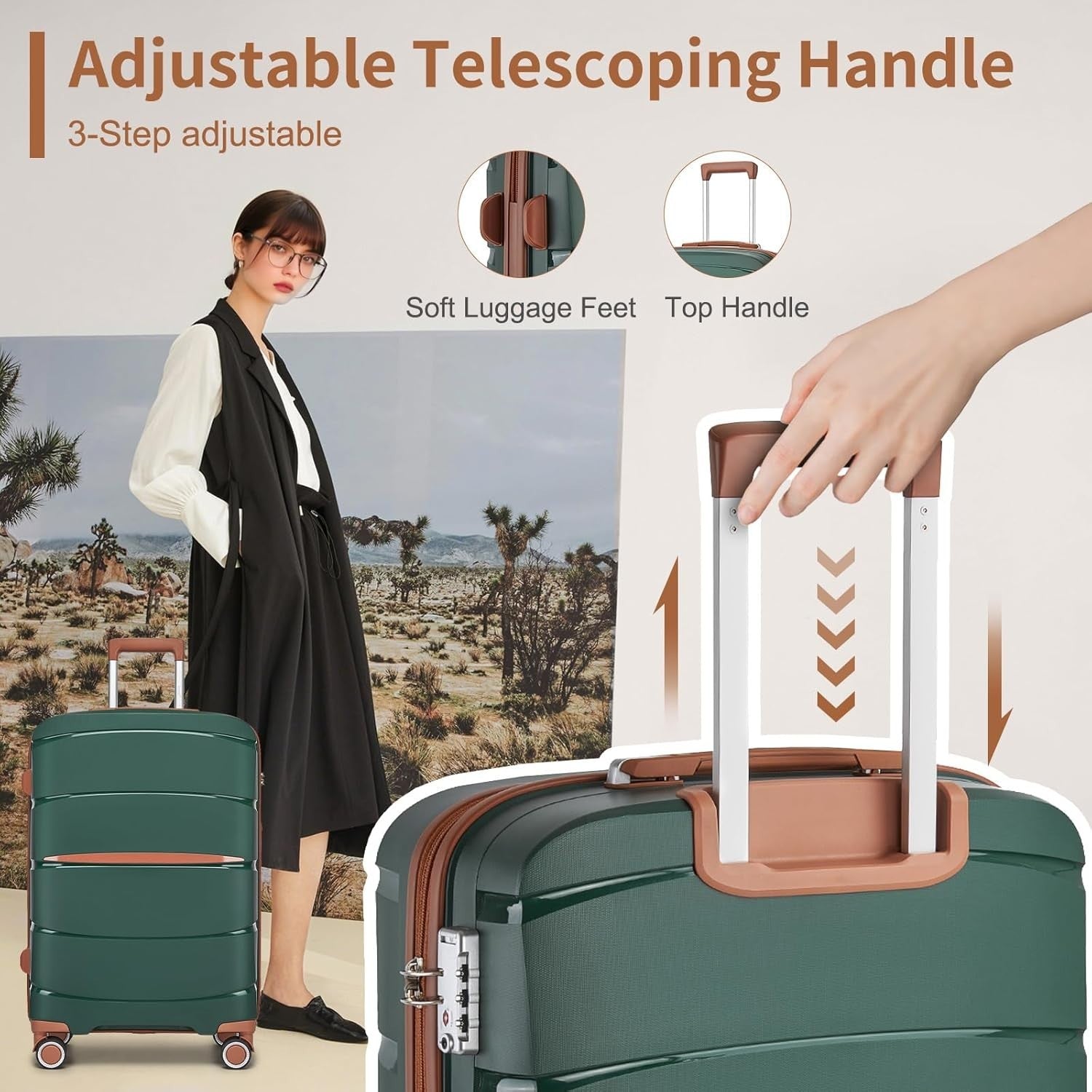 3pc Lightweight Hard Shell Luggage Set Spinner Wheels TSA Lock PP Suitcases