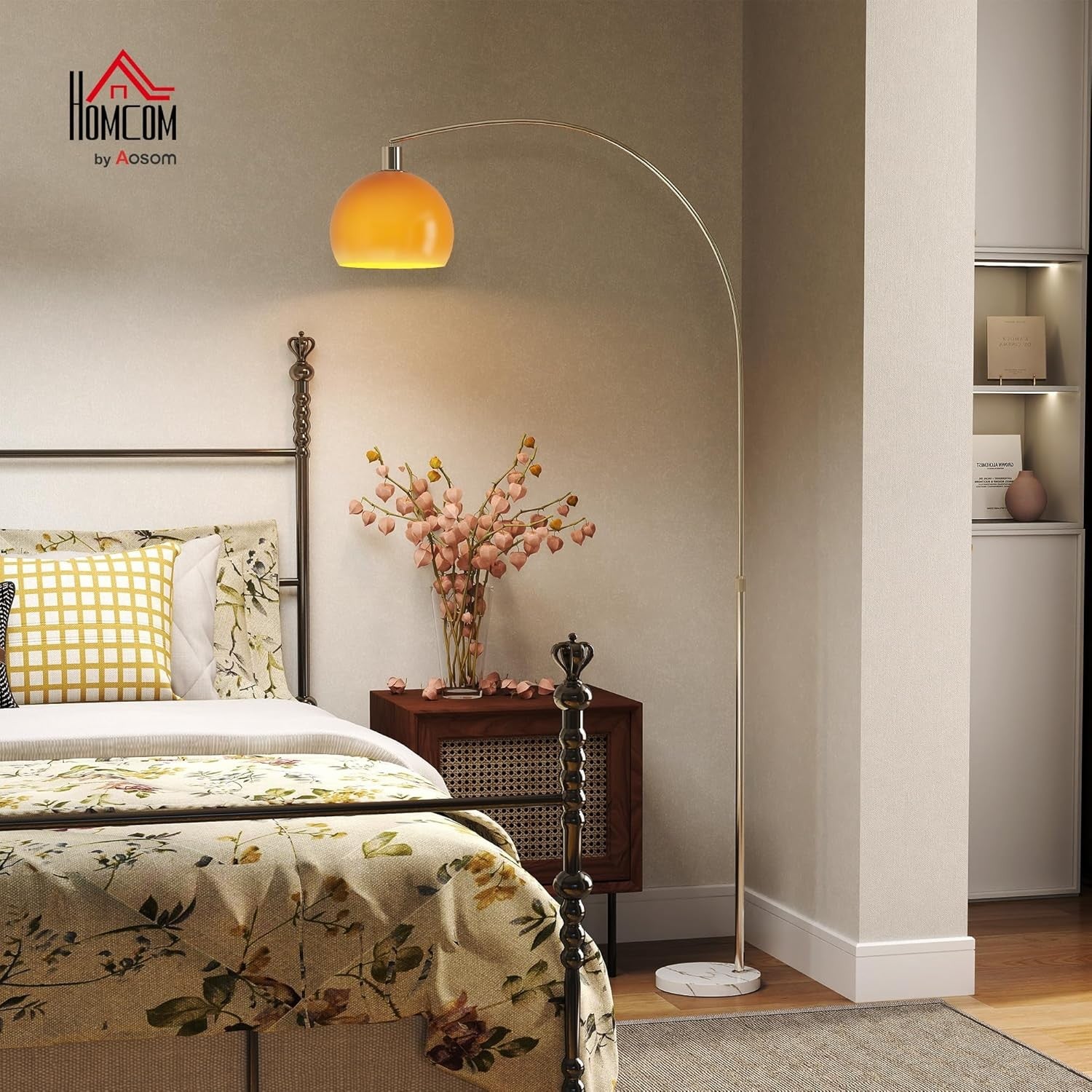 Modern Arc Floor Lamp Marble Base Tall Standing Light Foot Switch