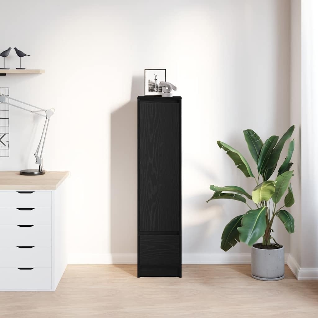 Moisture Resistant Black Oak Storage Cabinet with Drawer & Flexible Door