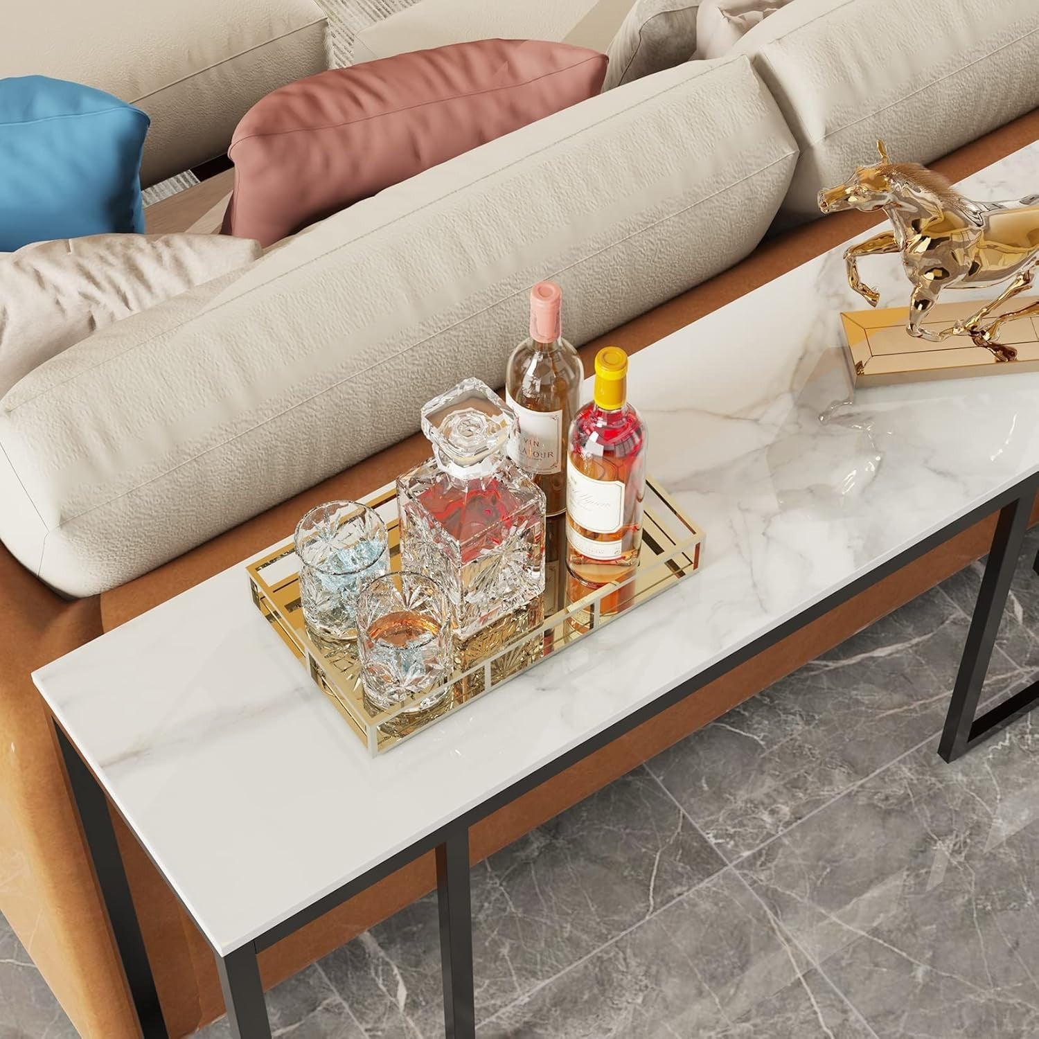 White Marble Console Table Hallway Slim 100cm | Modern Narrow Side Desk