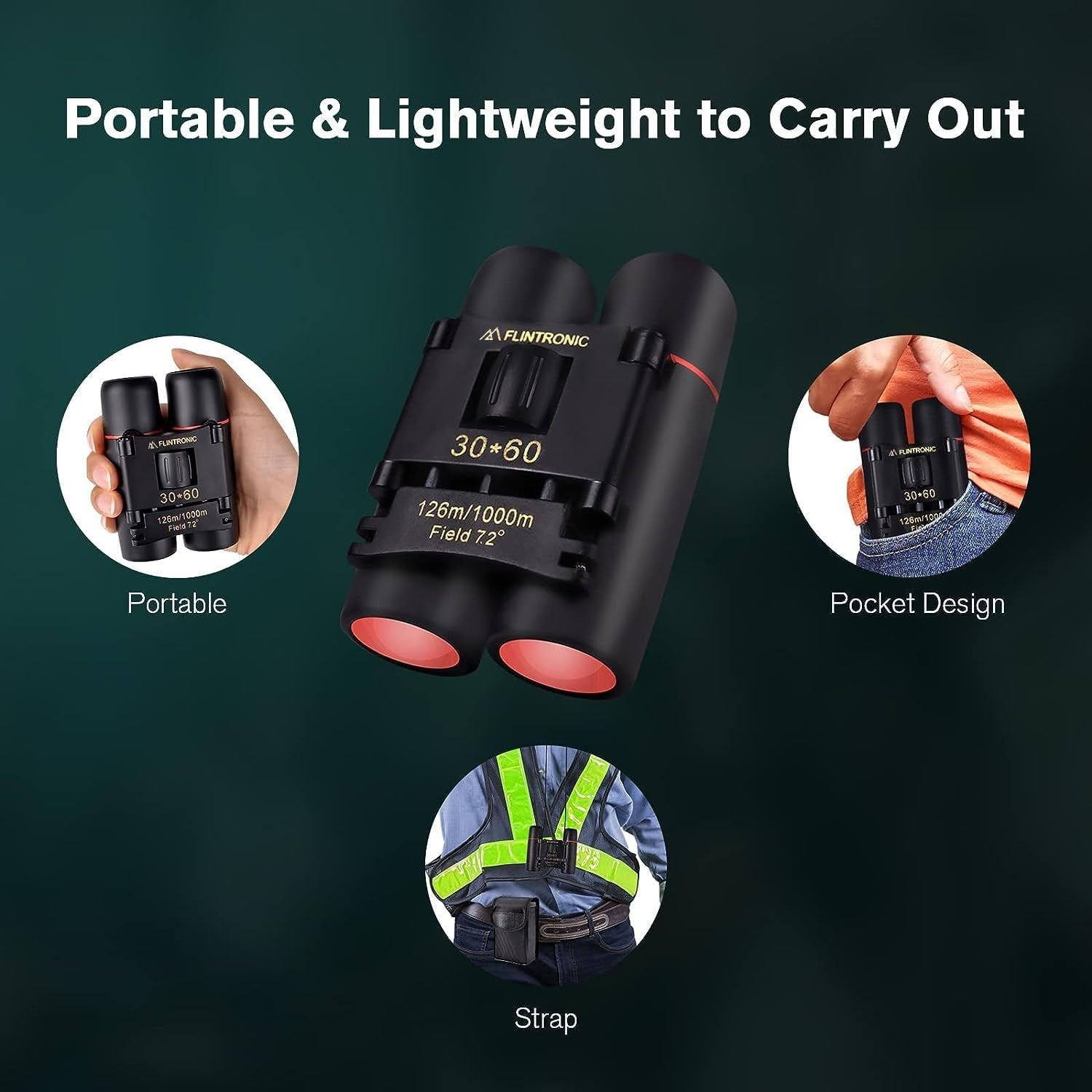 30x60 Mini Compact Binoculars Waterproof Folding Pocket Size Travel Hiking