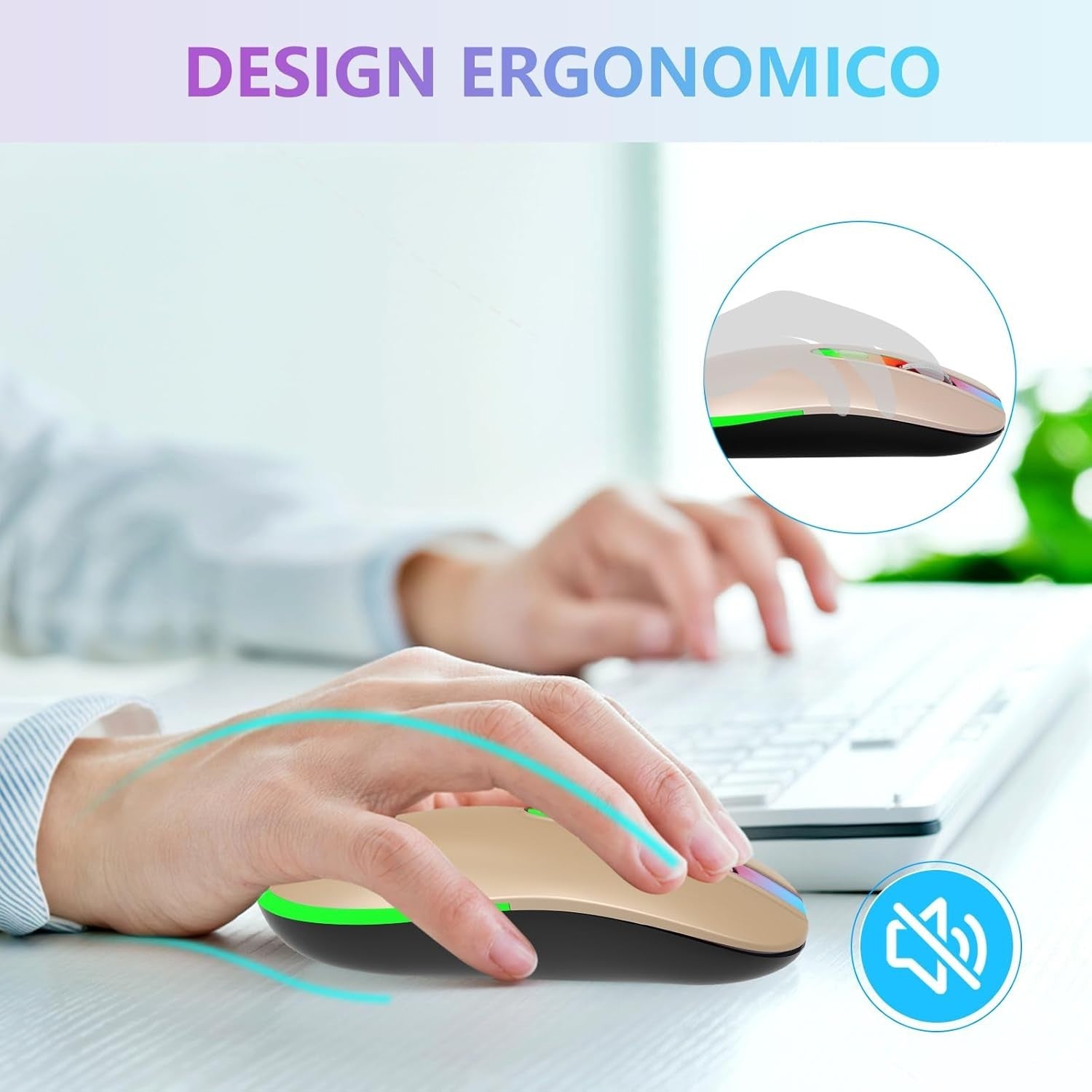 Pink Rechargeable Wireless Mouse Bluetooth 1600 DPI RGB USB