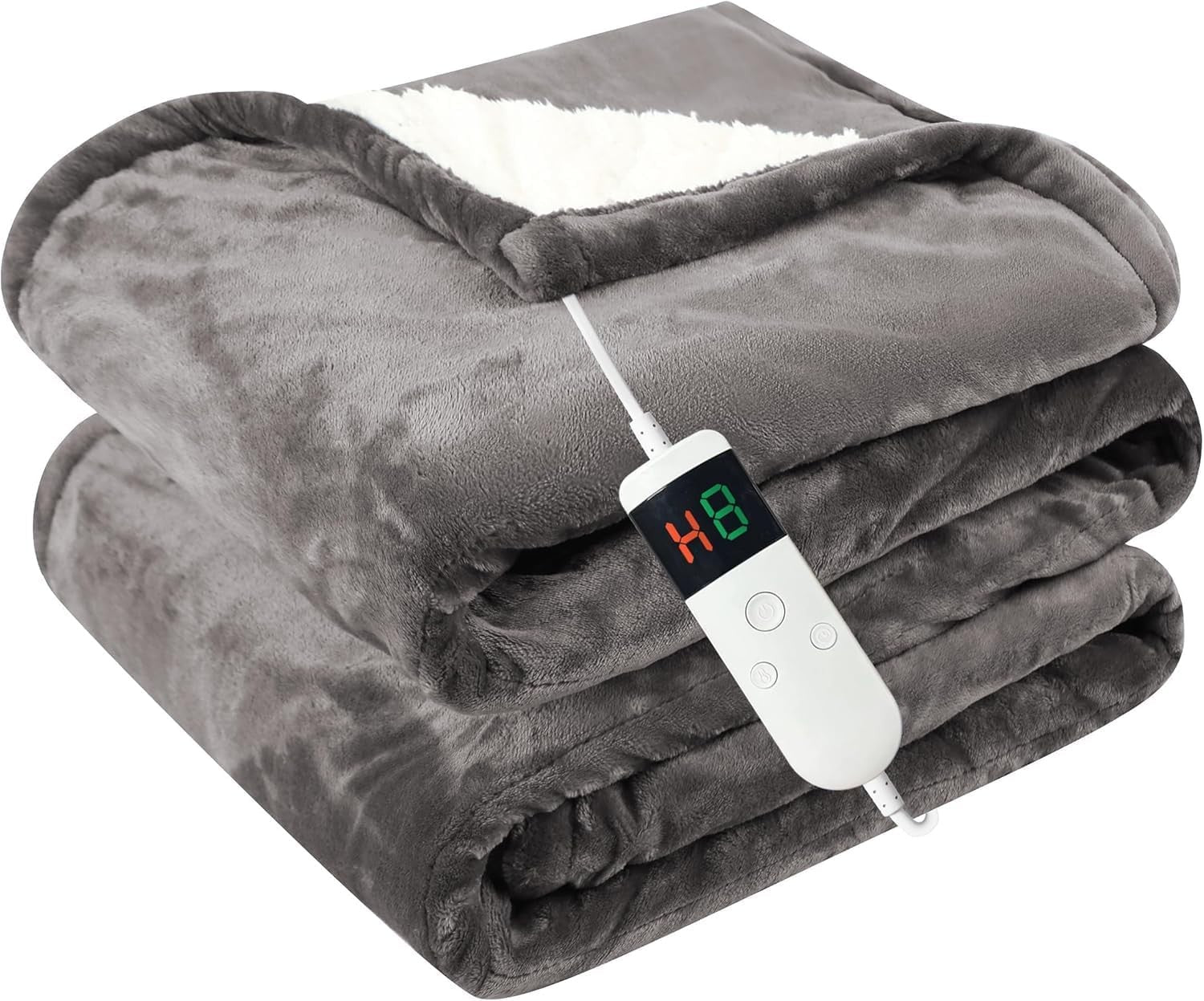 Electric Heated Throw Blanket Light Grey 130x160cm Sherpa Fleece 10 Heat Timer