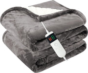 Electric Heated Throw Blanket Light Grey 130x160cm Sherpa Fleece 10 Heat Timer