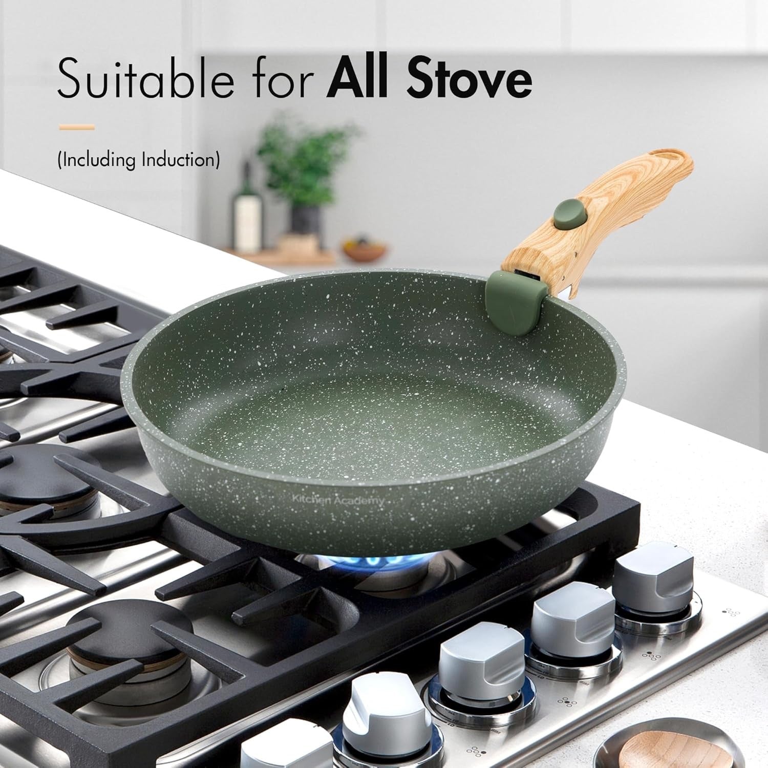 10pcs Green Granite Non Stick Induction Cookware Set with Detachable Handle