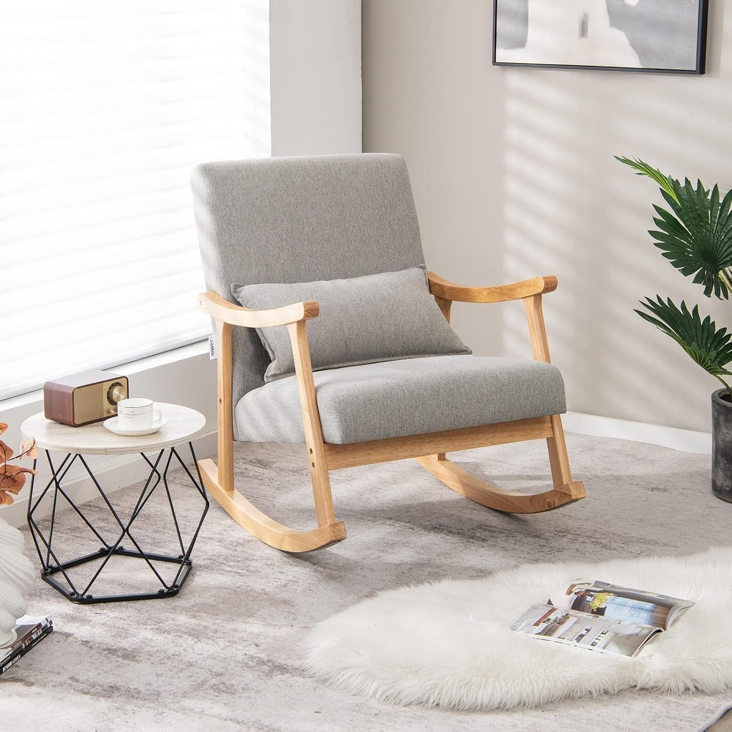 Rocking Lounge Chair Soft Cushions Lumbar Pillow Recliner 78x66x83cm
