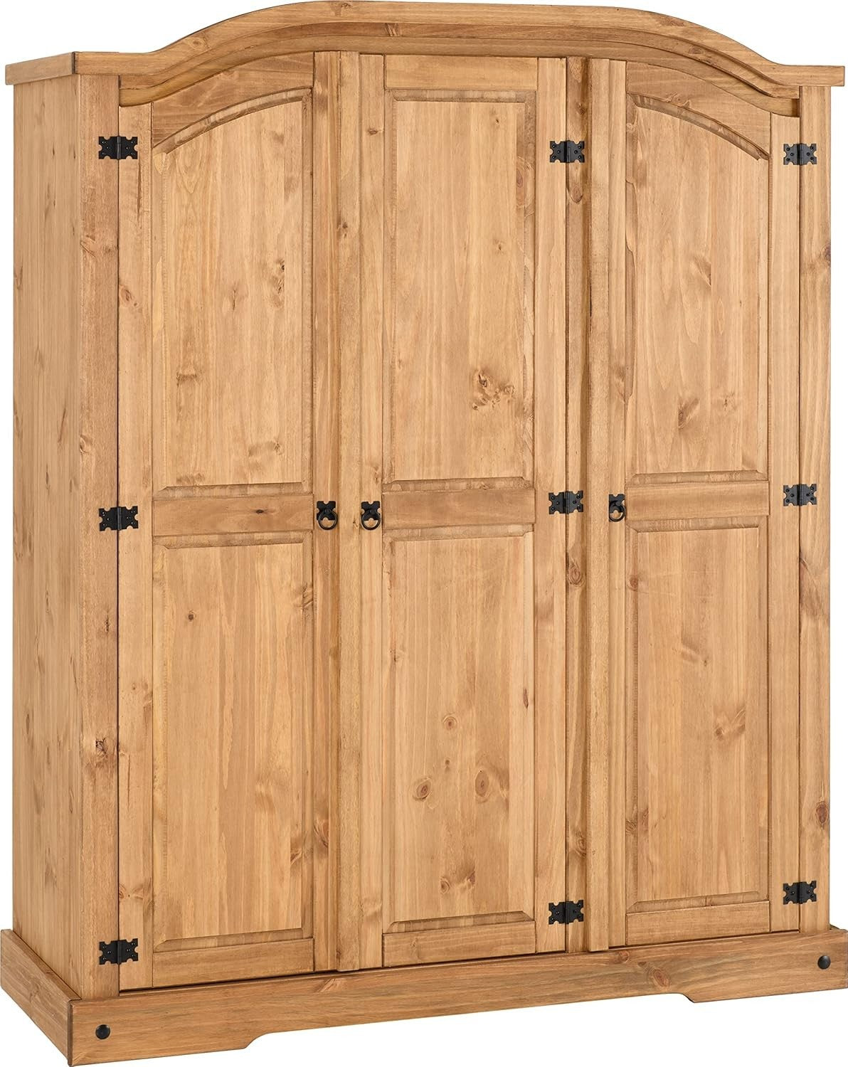 Rustic 3 Door Pine Wardrobe with Hinged Doors & Metal Handles - Bedroom