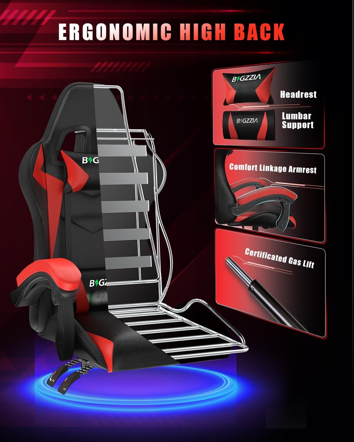 RGB Gaming Chair Recliner Leather w/ Lumbar Headrest