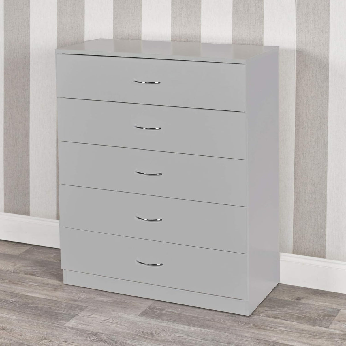 5 Drawer Chest Cabinet White Grey Bedroom Storage Modern Minimal Design