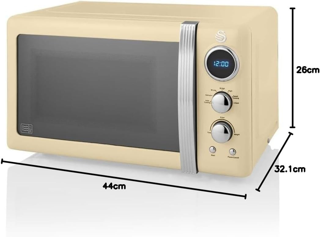 Cream 20L Retro LED Digital Microwave 800W 6 Power Levels