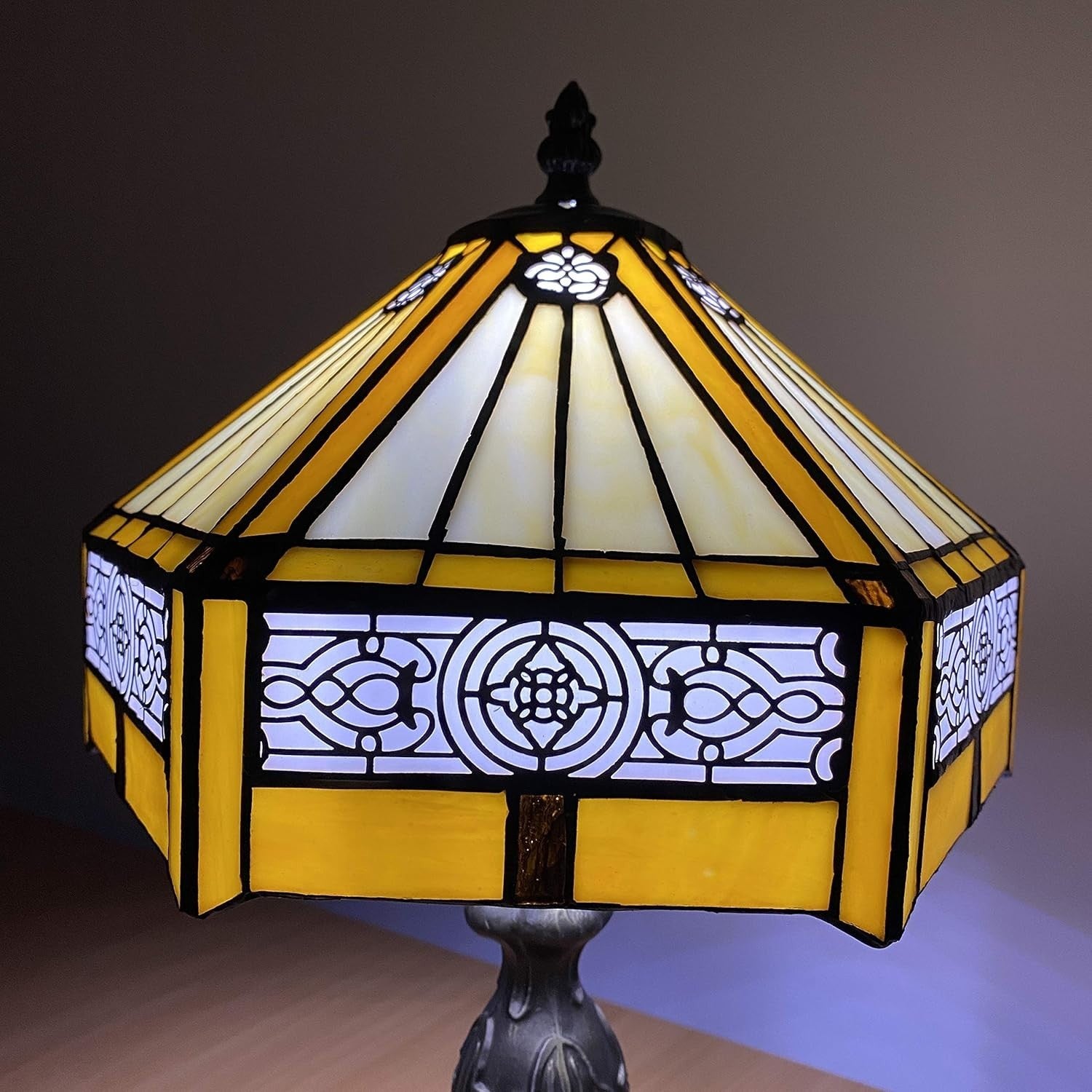 Hexagon Stained Glass Table Lamp, Handmade Vintage Desk Lamp for Bedroom
