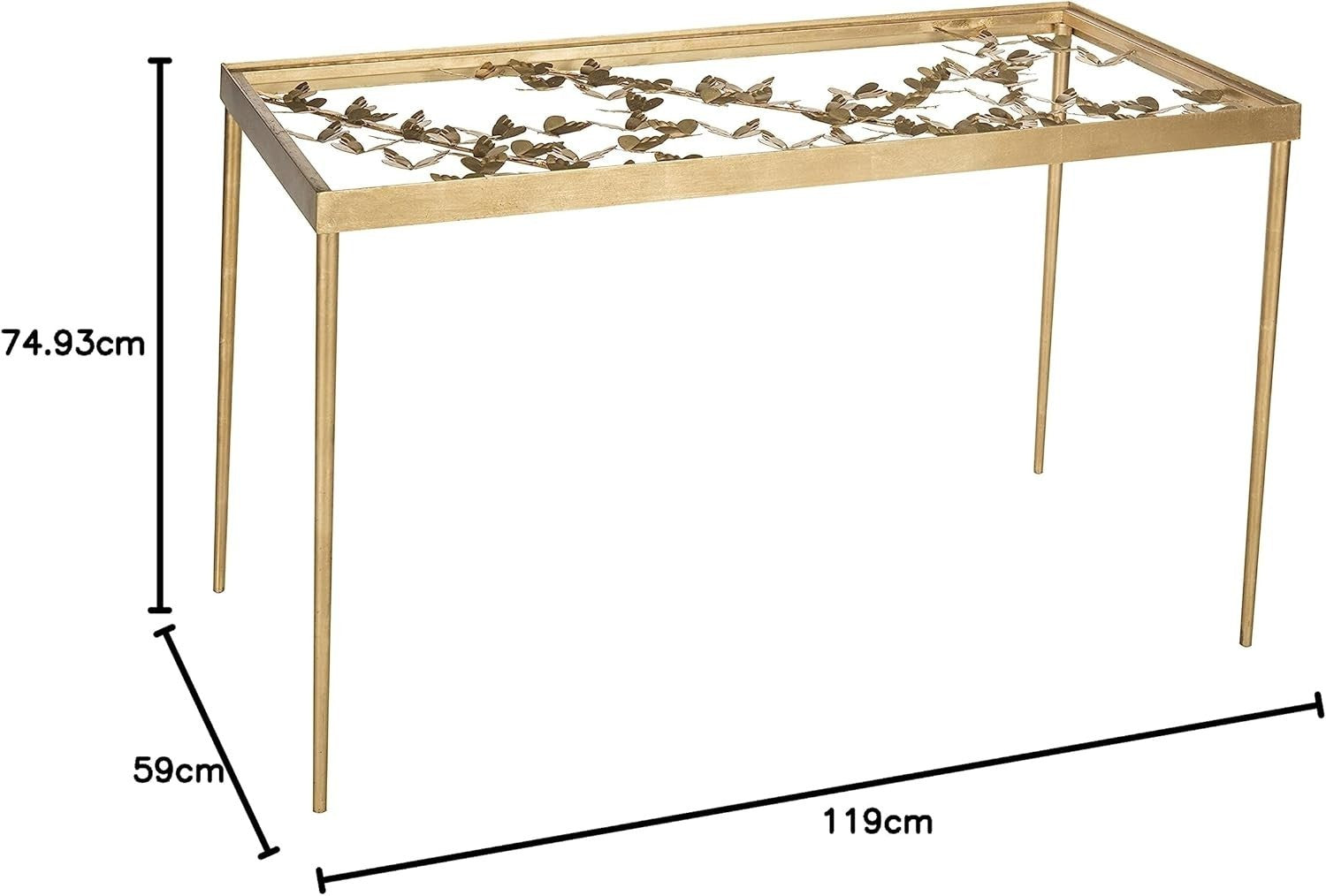 Glam Gold Leaf Writing Desk w/Clear Glass Top, Modern Iron Frame 120cm