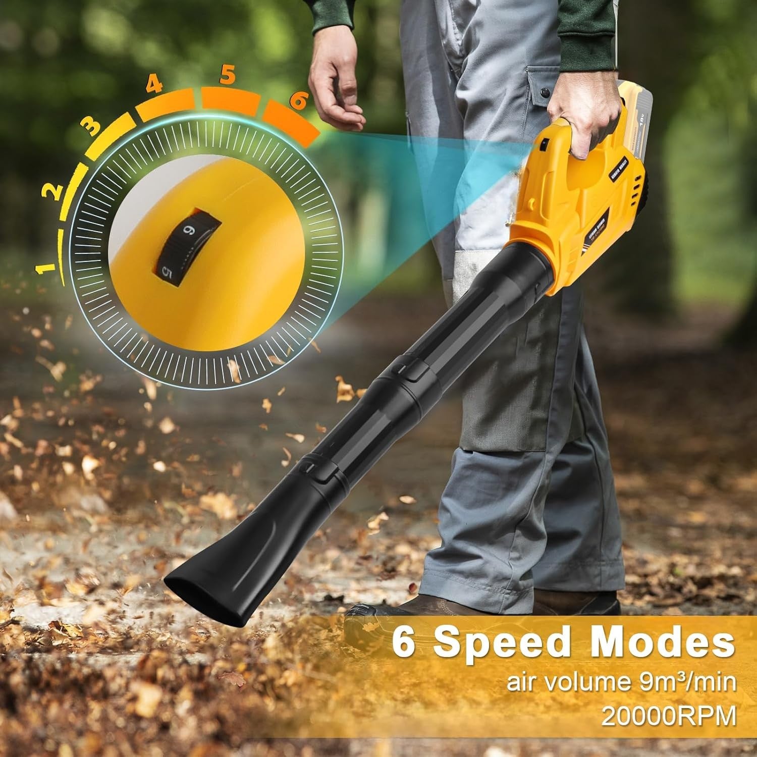 Cordless Leaf Blower 18V 6 Speed Handheld Air Duster Garden Cleaning