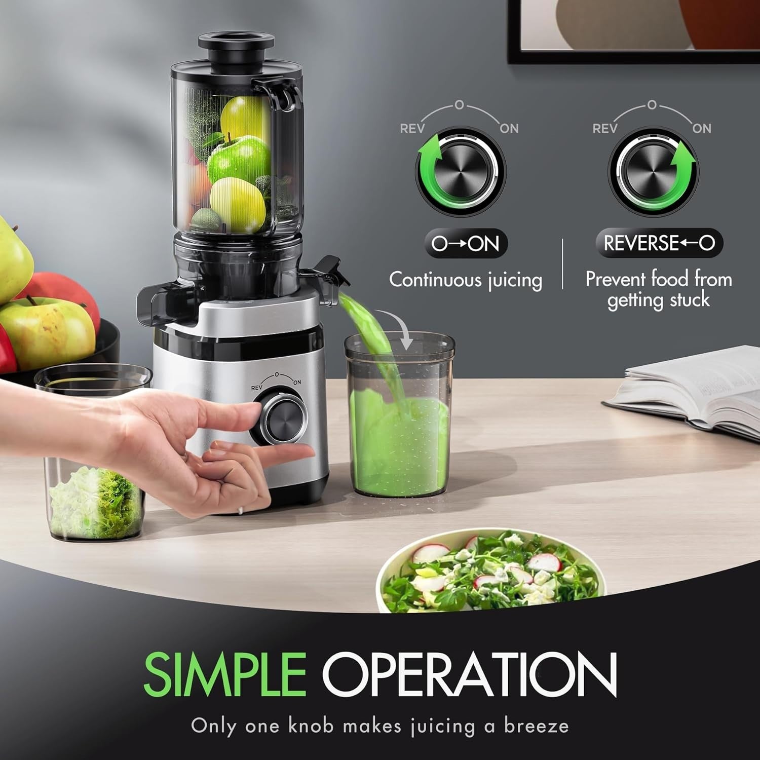 Cold Press Juicer 110mm Wide Chute Whole Fruit 350W Quiet High Yield BPA