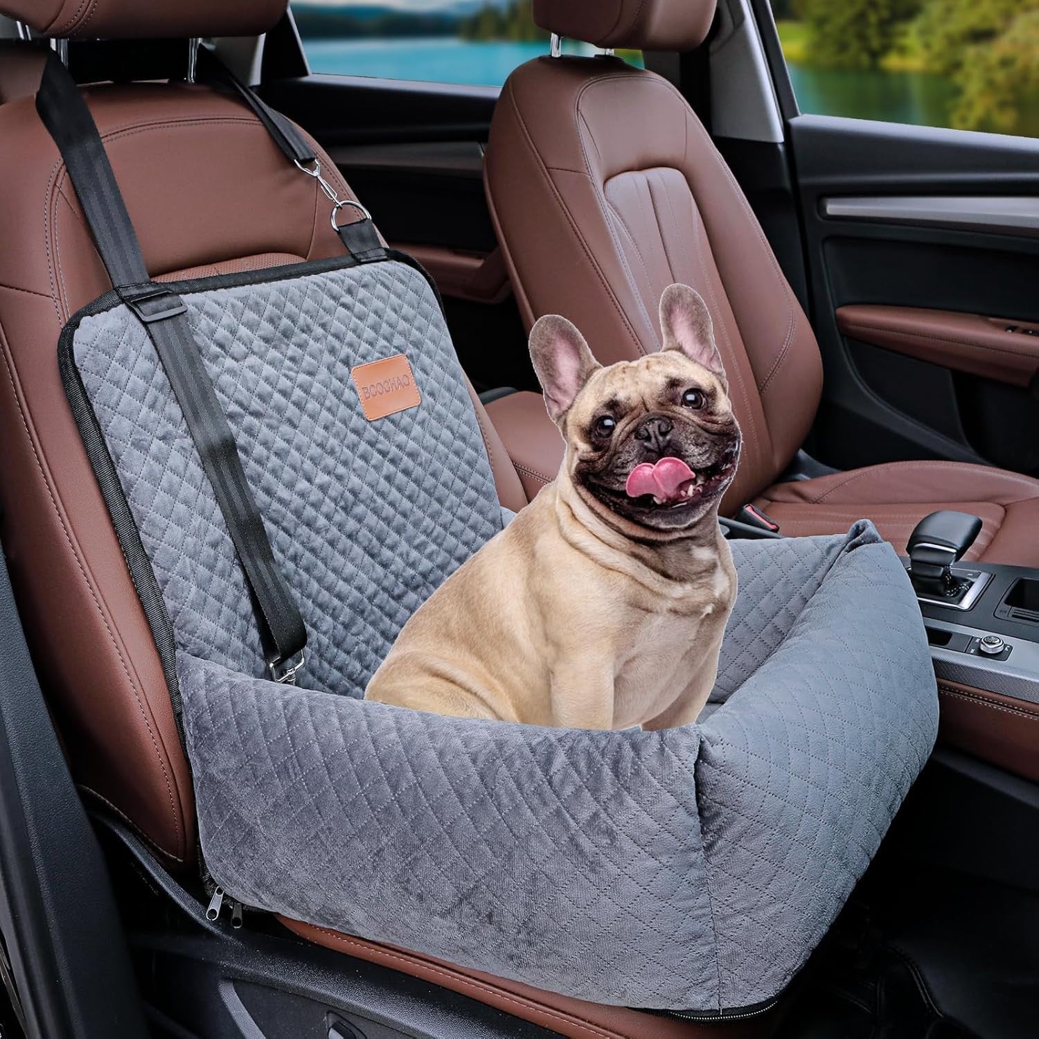 Dog Car Booster Seat Travel Bed Washable Pet Safety Carrier 35lb Grey