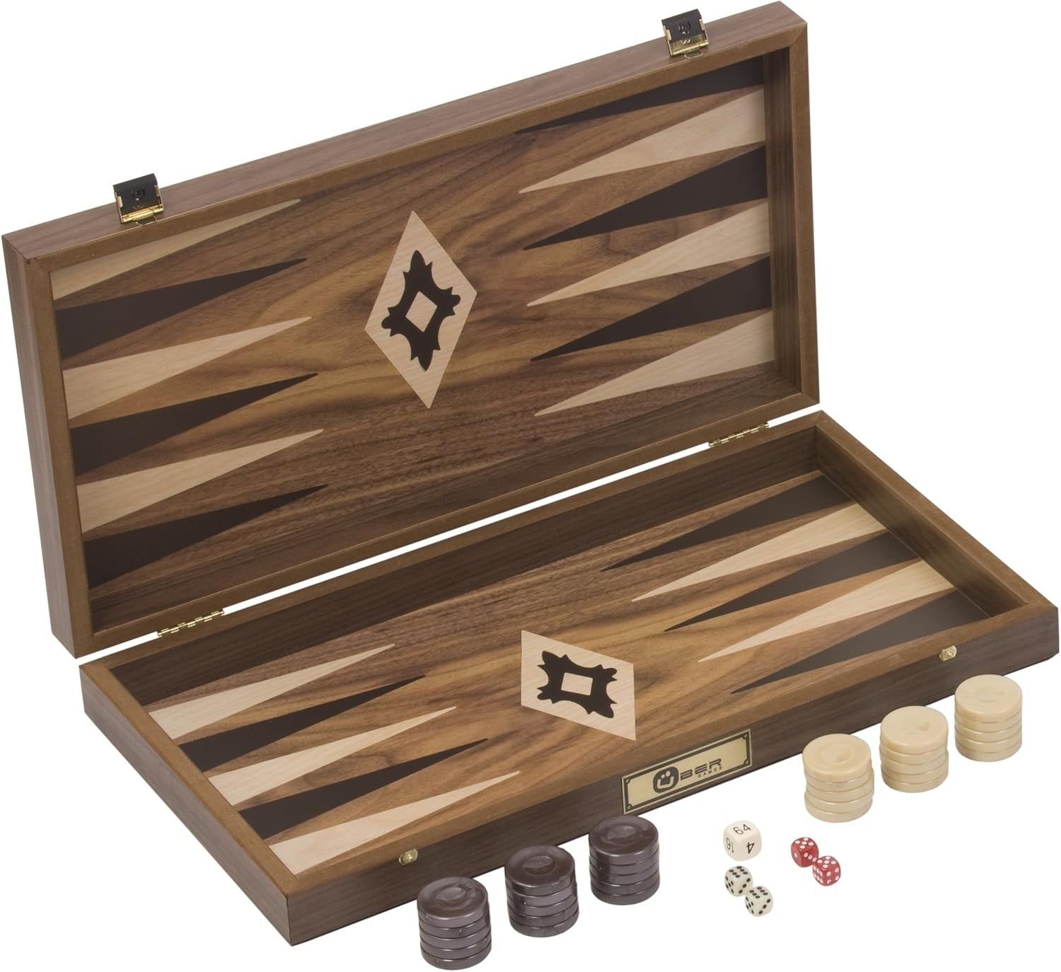 Walnut Backgammon Set Luxury Wooden Foldable Board Mother of Pearl