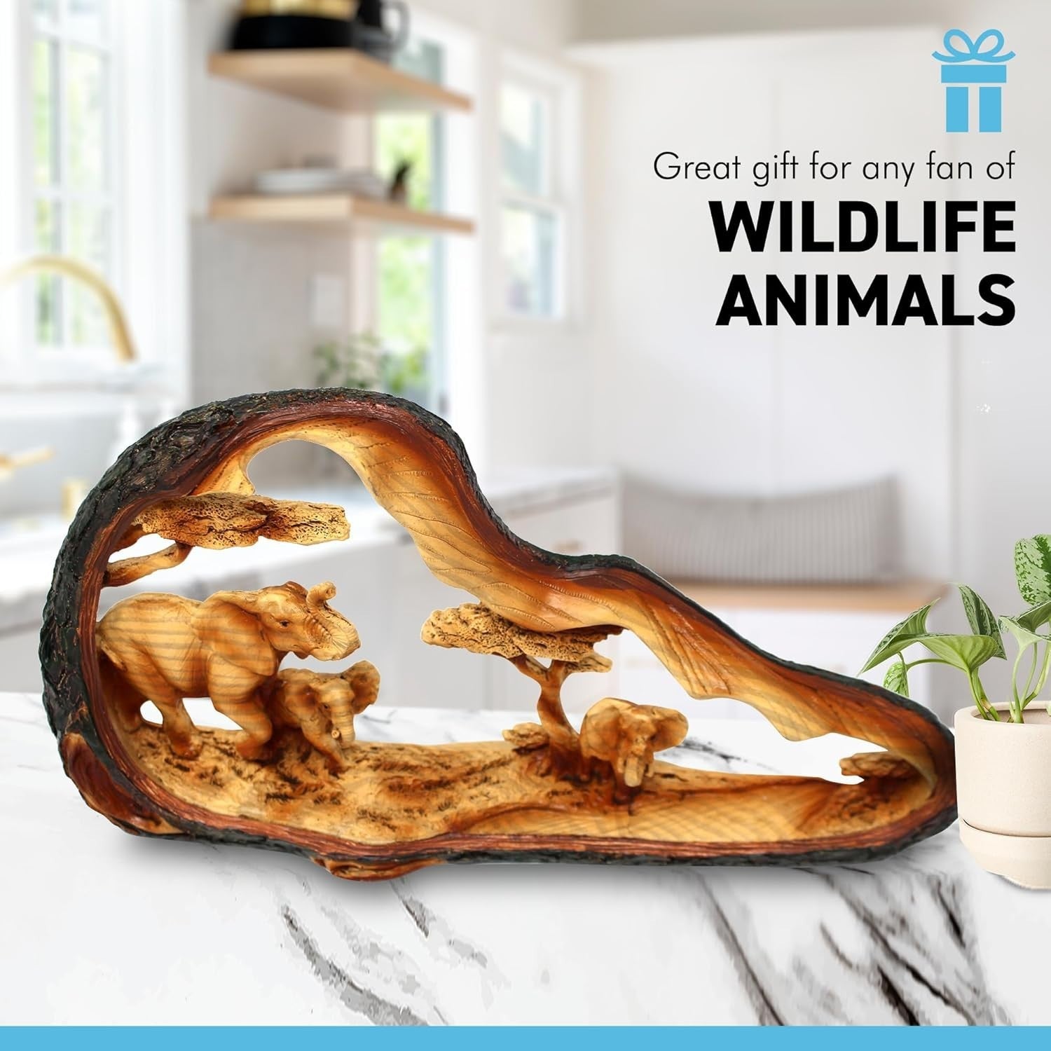Elephant Family Ornament 31cm Resin Wildlife Sculpture Rustic Home Decor Gift