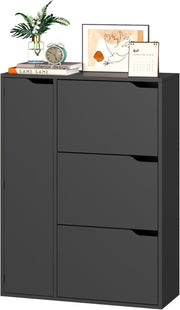 Modern 3-Door Flip Shoe Cabinet with Adjustable Shelves & Boot Storage