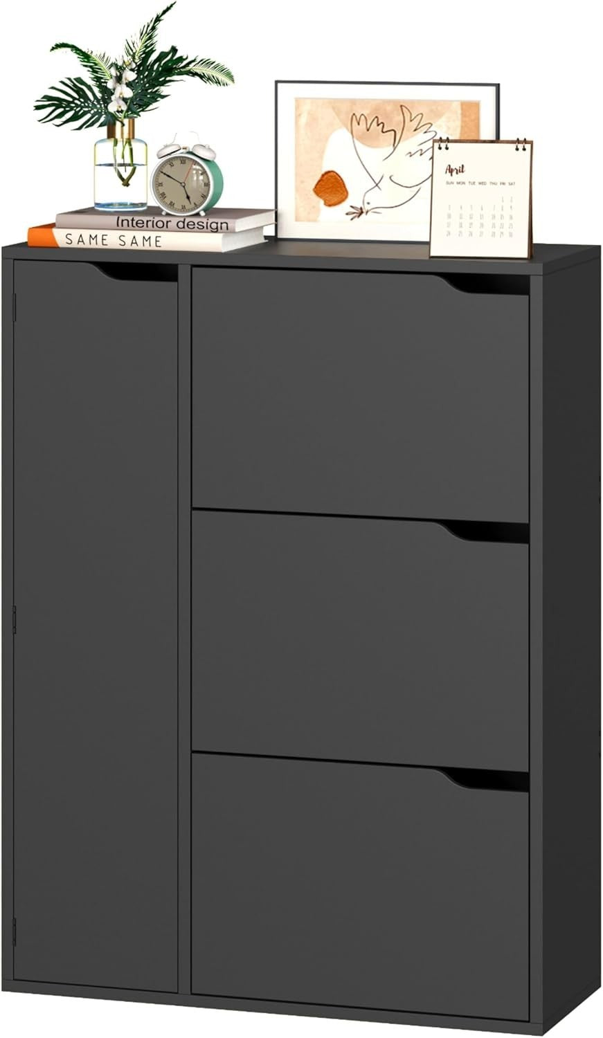 Modern 3-Door Flip Shoe Cabinet with Adjustable Shelves & Boot Storage