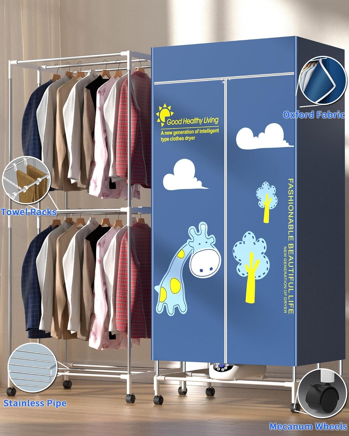 1500W Electric Clothes Dryer Cabinet Heated Airer 2 Tier Remote Control Indoor