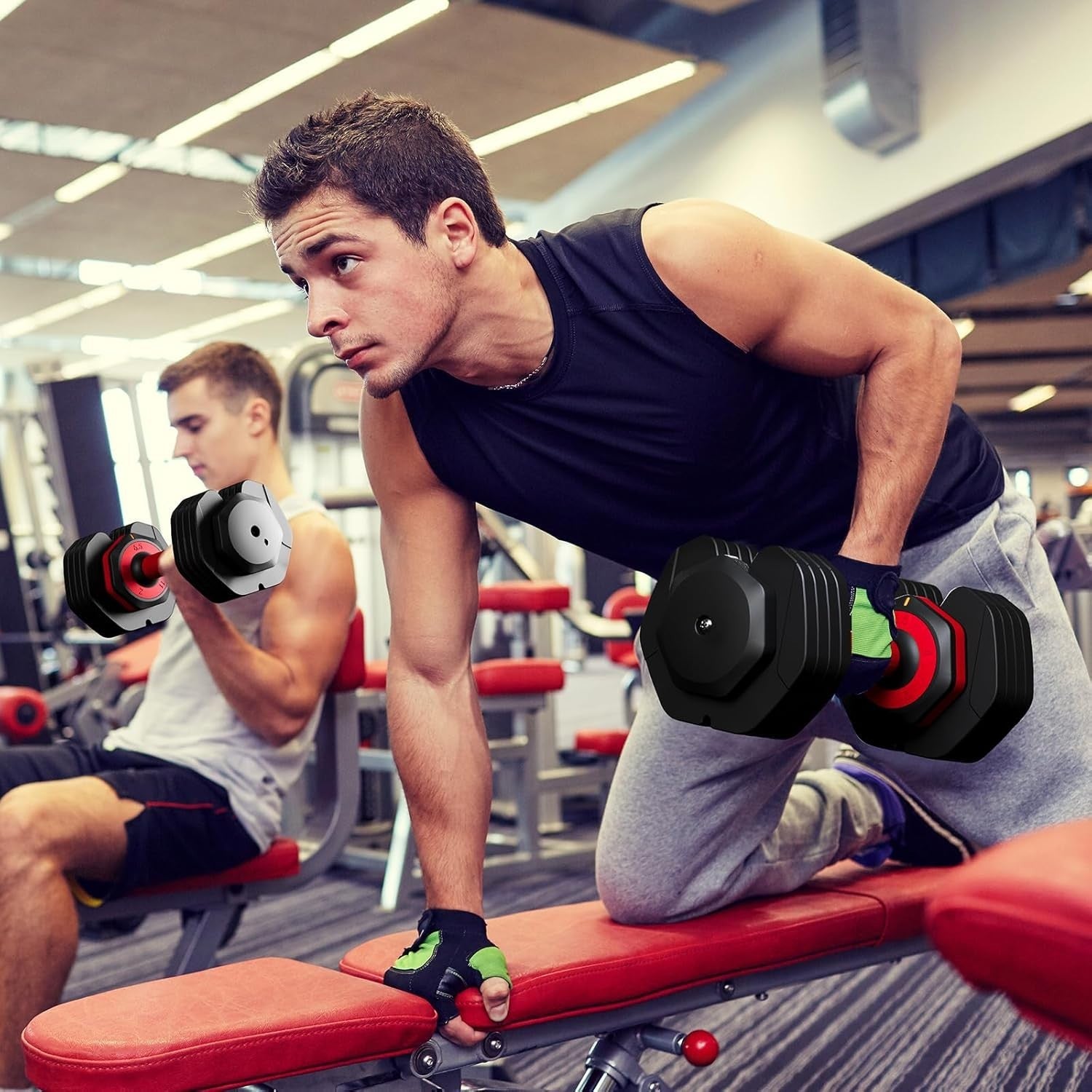 24.5kg Adjustable Dumbbell Pair 5-in-1 One-Hand Dial Non-Slip Home Gym