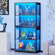 LED Display Cabinet with 3-Color Lights, Glass Doors & 4-Tier Storage – 80x36x16