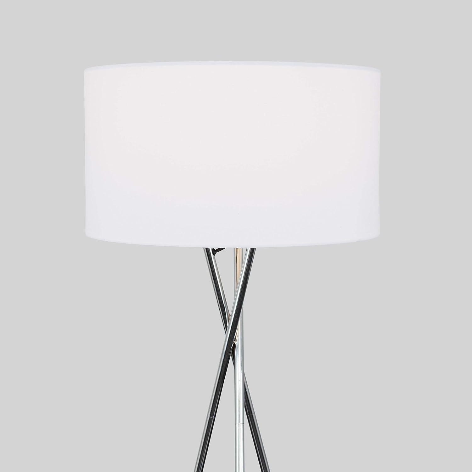 Modern Chrome Tripod Floor Lamp White Shade Tall Living Room Bedroom Light