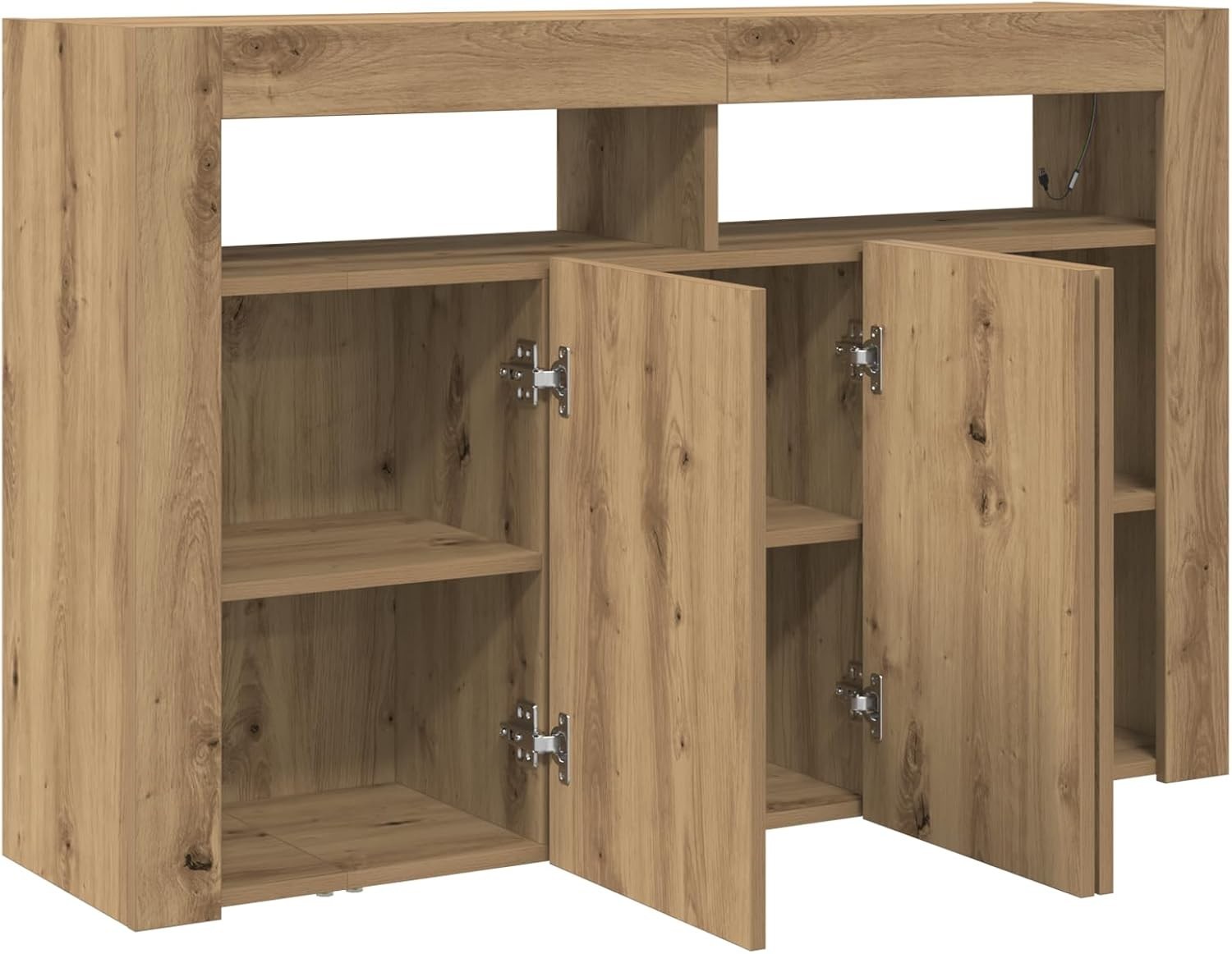 Oak Sideboard with LED Lighting, Engineered Wood Storage Cabinet for Living Room