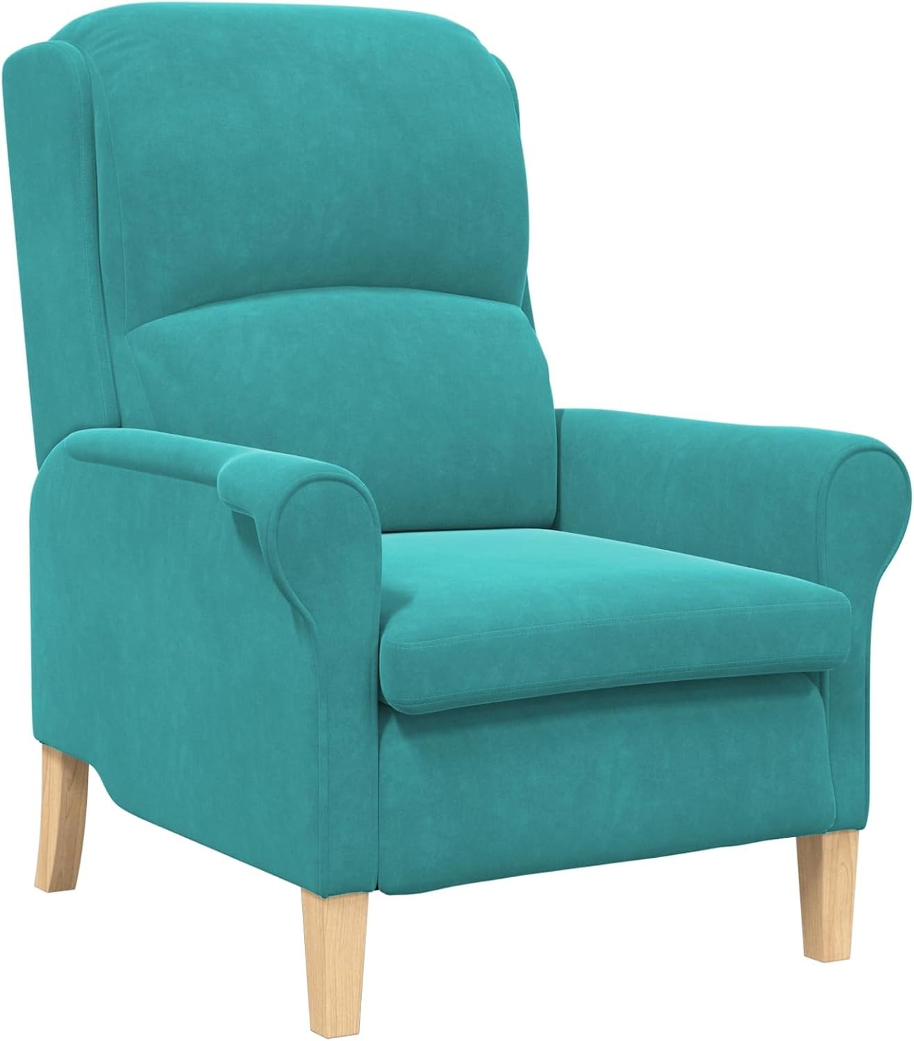 Turquoise Recliner Armchair Fabric Wingback Chair Wood Legs Lounge