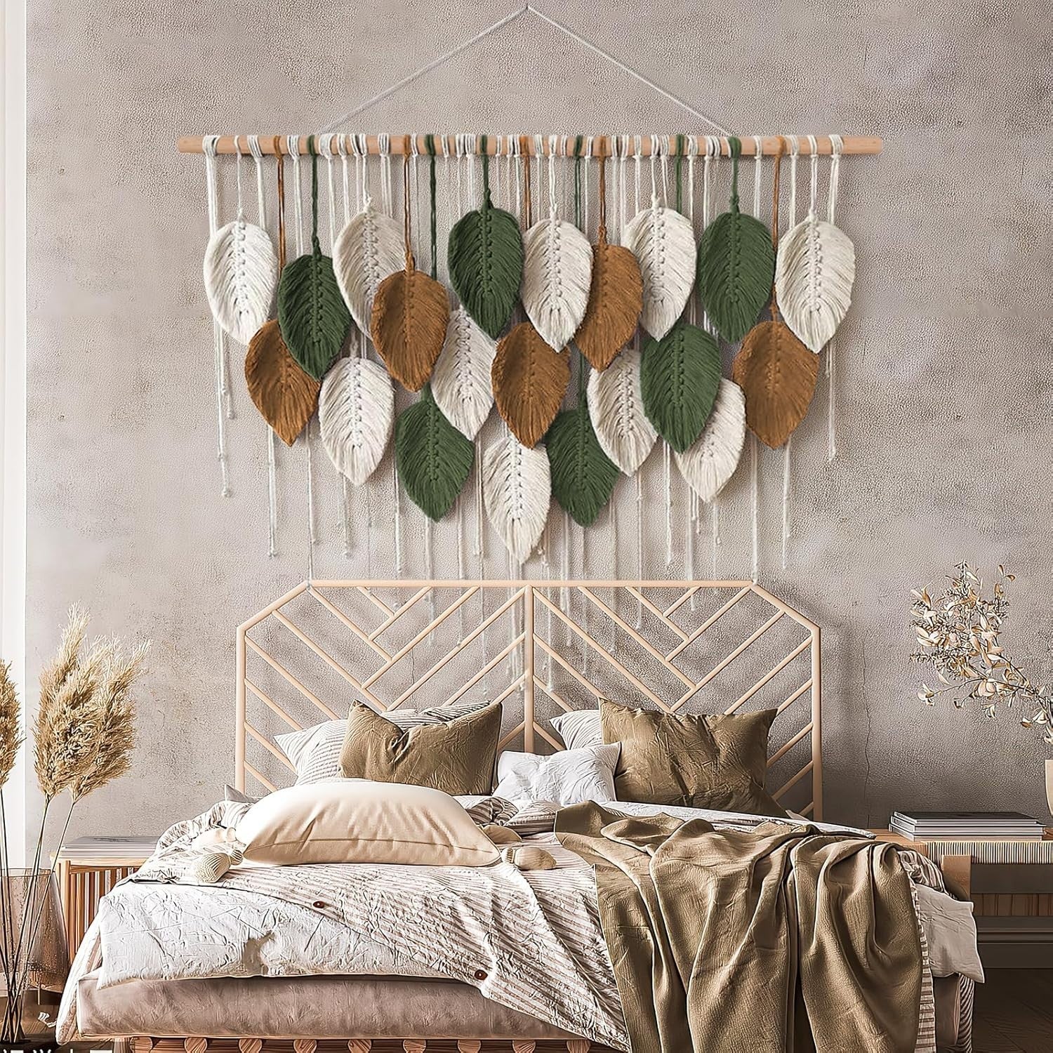 Large Macrame Wall Hanging Boho Leaf Woven Wall Decor Handmade