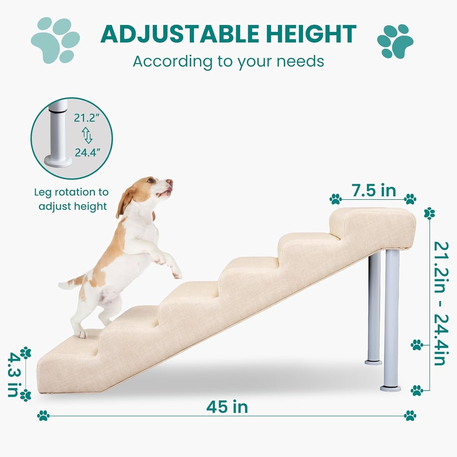 XL Adjustable Dog Stairs Multi-Level Ramp Pet Steps Bed Sofa