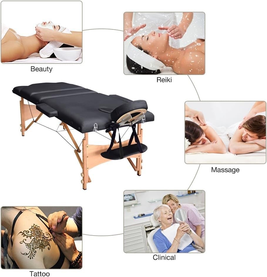 Portable 3 Section Massage Table Foldable Beauty Therapy Bed Adjustable 60cm