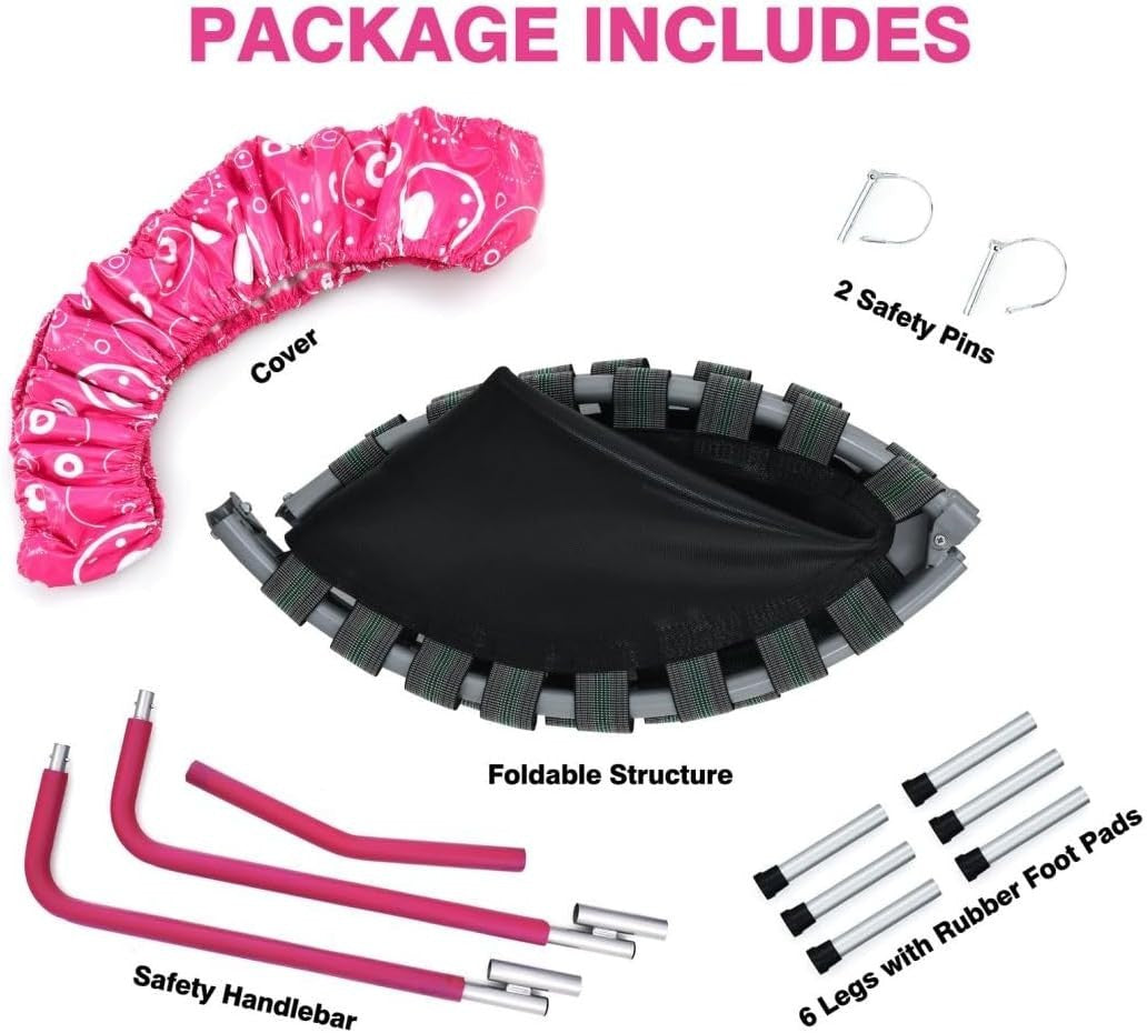 36'' Kids Foldable Trampoline with Foam Handle Quiet Indoor Outdoor – Pink