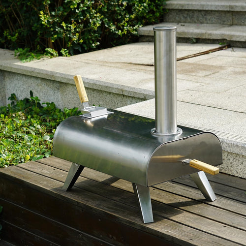 Outdoor Wood Fired Pizza Oven | 12" Stainless Steel BBQ Grill with Pizza Stone
