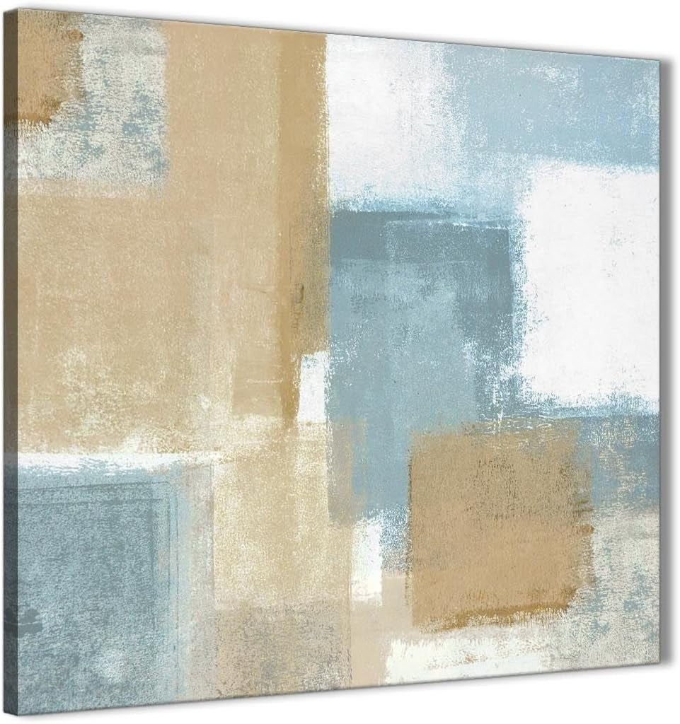 Large Abstract Blue Beige Canvas Wall Art 79cm Framed