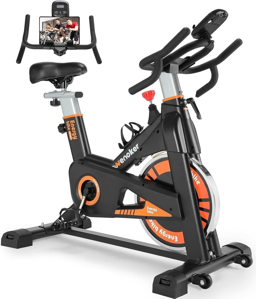 Silent Belt-Drive Indoor Spin Bike w/ Heavy Flywheel, LCD Display & APP Support