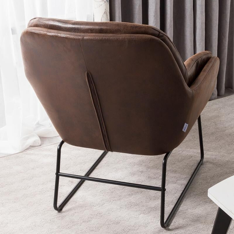 Brown PU Leather Accent Chair with Metal Legs – Tufted Lounge Armchair