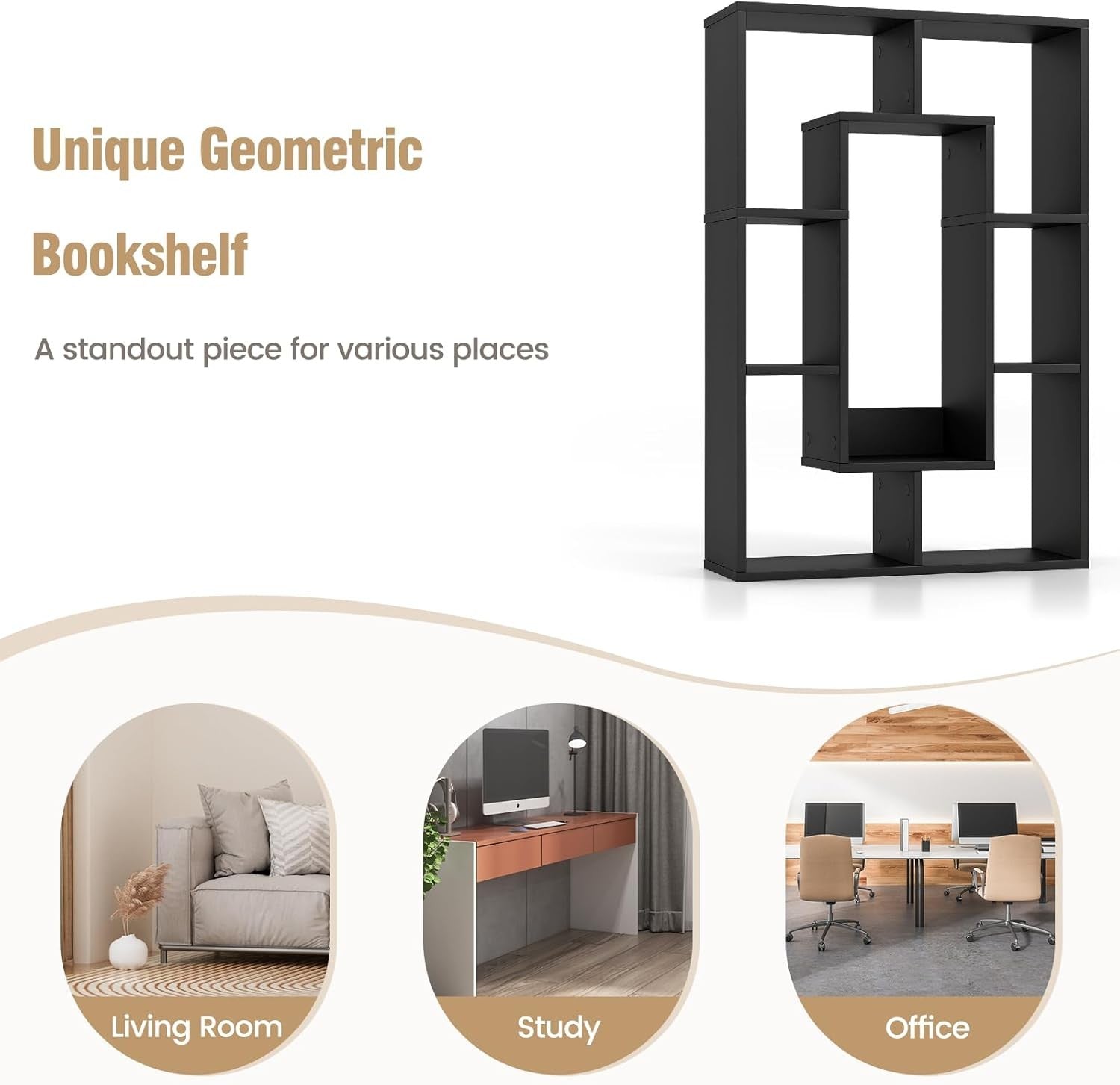 7-Cube Geometric Bookcase Modern Room Divider Storage Display Shelf Black